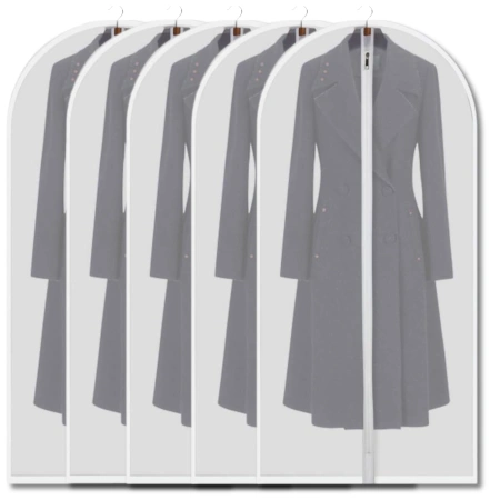 Set de 5 huse de haine pentru organizator de dulap, albe, translucide, impermeabile