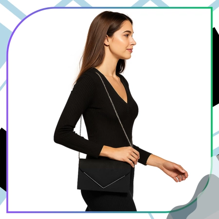 Geantă de umăr elegantă de seară pentru femei, din piele întoarsă neagră