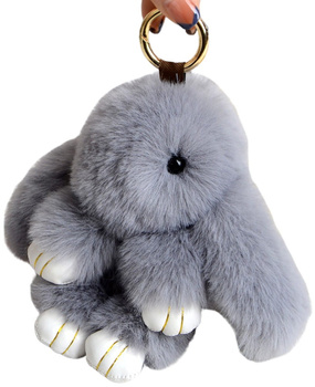 Breloc mare cu pompon din blană Iepuraș 17 cm