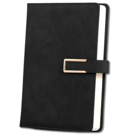 Caiet agendă A5 elegant din piele, cu fixare neagră