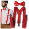 Bretele roșii puternice pentru pantaloni, set de papion roșu