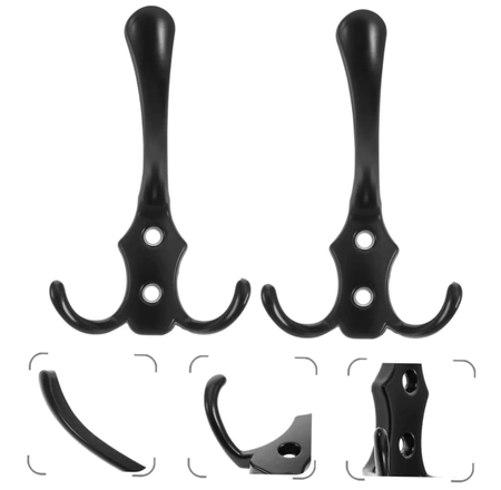 Umeraș de perete, set de 5, negru, rezistent pentru haine, prosoape