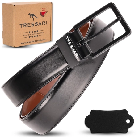 Curea din piele TRESSARI, cu două fețe, 120 cm, neagră, maro, pentru pantaloni