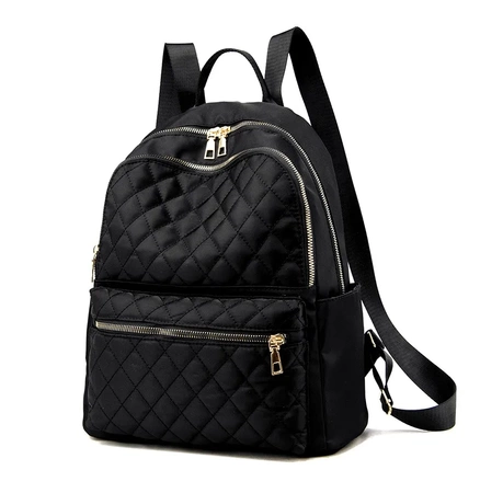 Rucsac elegant de dama negru cu accesorii matlasate aurii