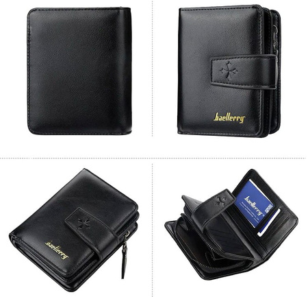 Portofel barbatesc elegant din piele cu inchizator, negru