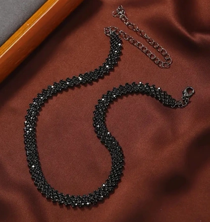 Colier cu zirconiu cubic, choker dama, guler, cristale negre