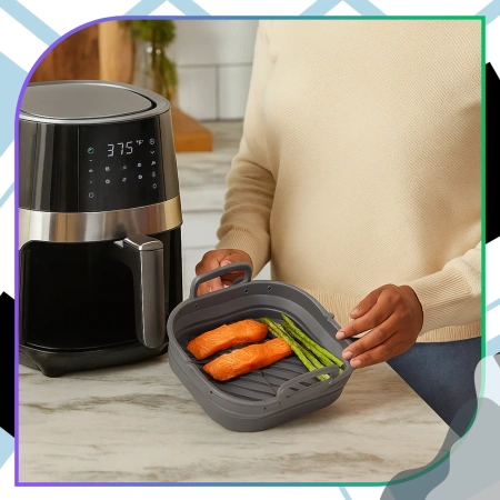 Inserție din silicon pentru friteuză cu aer, tavă de copt reutilizabilă, gri