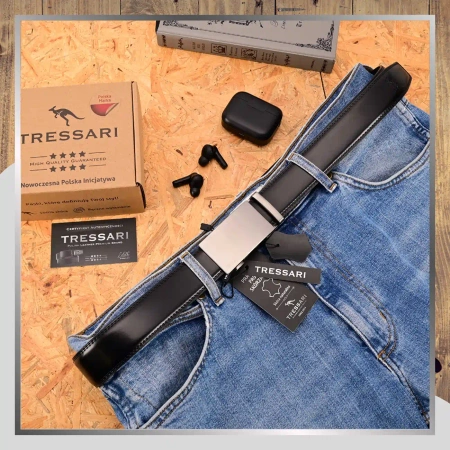 Curea pentru pantaloni TRESSARI pentru bărbați, 120 cm, automată, din piele, neagră