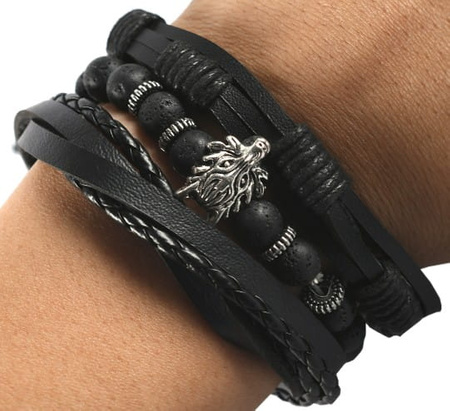 Set de brățări punk din piele de lup negru