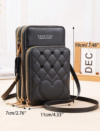 Geantă de damă tip portofel, matlasată cu inimă