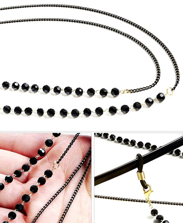 Lant negru, elegant cu margele pentru ochelari