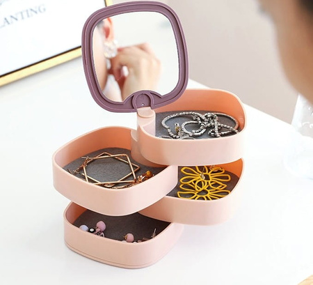 Cutie rotunda cu oglinda pentru organizator de bijuterii Casket