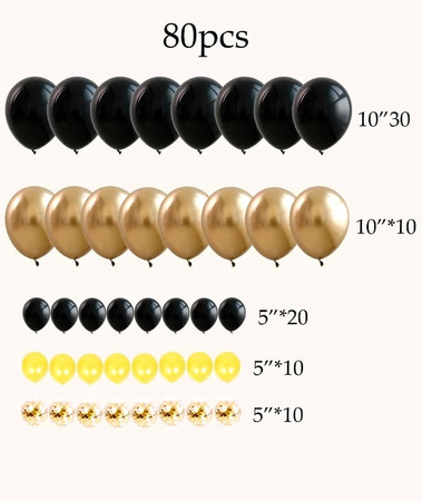 Un set pentru crearea unei ghirlande de 80 de bucăți de baloane confetti din aur negru