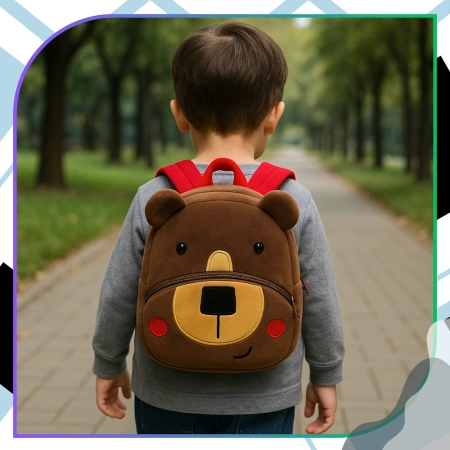 Ghiozdan de pluș pentru copii, pentru preșcolari, cu fermoar, ursuleț de pluș