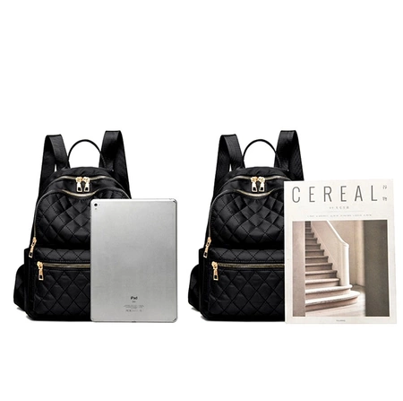 Rucsac elegant de dama negru cu accesorii matlasate aurii