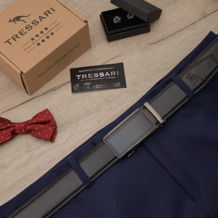 TRESSARI centura automata barbati 115cm piele naturala pentru pantaloni, neagra