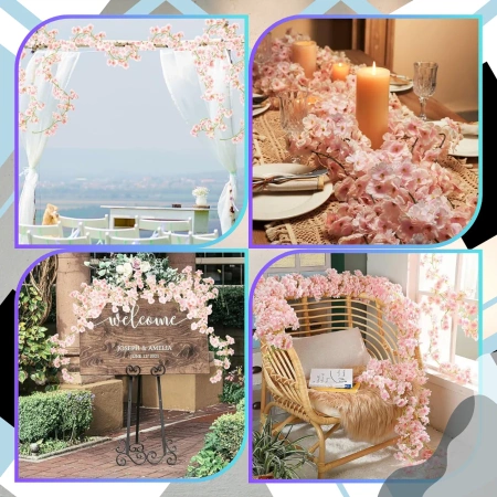 Viță de vie artificială cu flori de cireș pentru ghirlande 2buc decorative roz