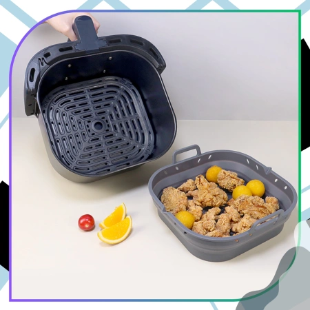 Inserție din silicon pentru friteuză cu aer, tavă de copt reutilizabilă, gri