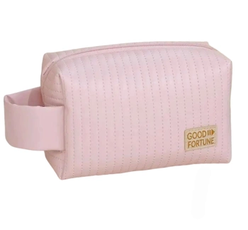 Geanta cosmetica patrata, organizator elegant cu maner din piele ecologica