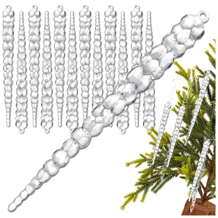 Țurțuri pentru brad de Crăciun, 12 globuri decorative de 13 cm, pandantiv