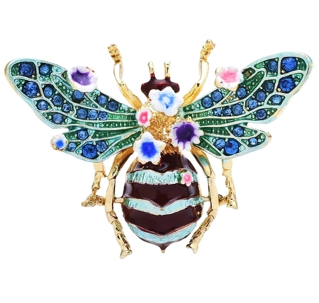 Brosa eleganta de albine emailata cu zirconi si flori