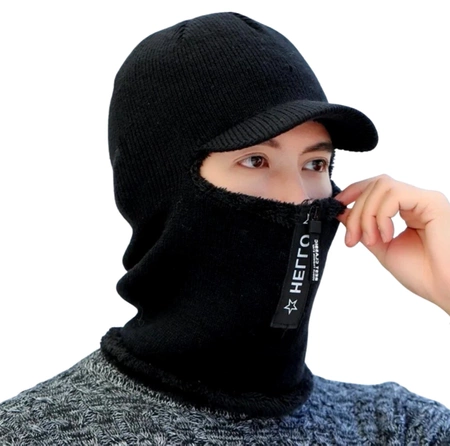 Glugă de iarnă pentru bărbați, căciulă de schi izolată cu fermoar