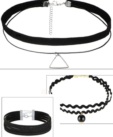 Set negru de 10 piese CHOKER colier cu curea din dantela