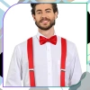Bretele roșii puternice pentru pantaloni, set de papion roșu