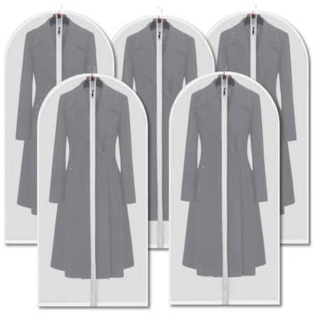 Set de 5 huse de haine pentru organizator de dulap, albe, translucide, impermeabile