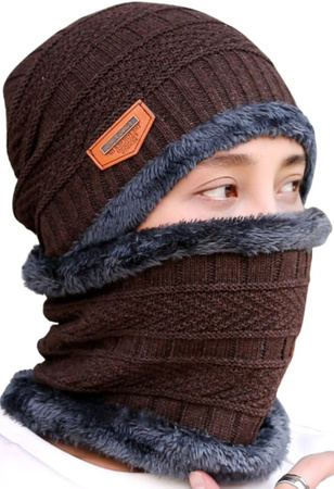 Set barbati: palarie + esarfa, tunel izolat, maro