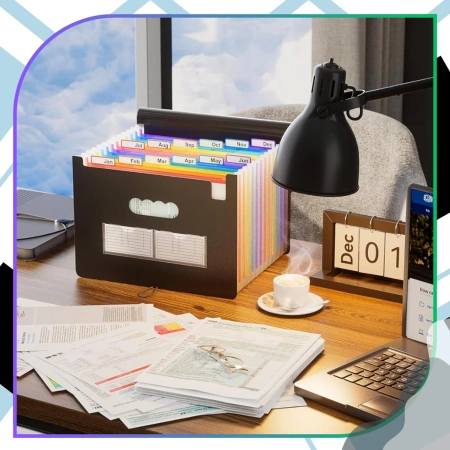 Dosar organizator pentru documente A4, servietă spațioasă, 13 compartimente, negru