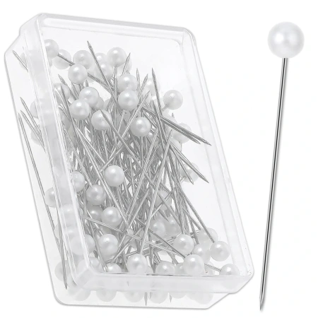 Set de 100 de ace de croitorie cu cap rotund 65 mm, alb perlat