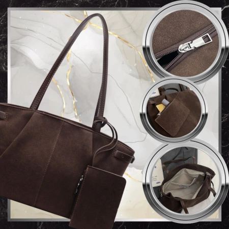 Geantă shopper de damă BAD&BAGS din piele ecologică din piele intoarsa maro