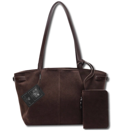 Geantă shopper de damă BAD&BAGS din piele ecologică din piele intoarsa maro