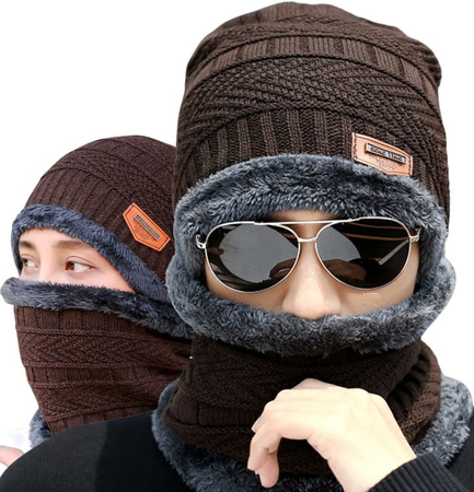 Set barbati: palarie + esarfa, tunel izolat, maro