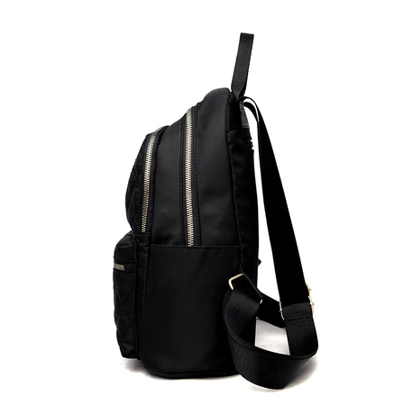 Rucsac elegant de dama negru cu accesorii matlasate aurii