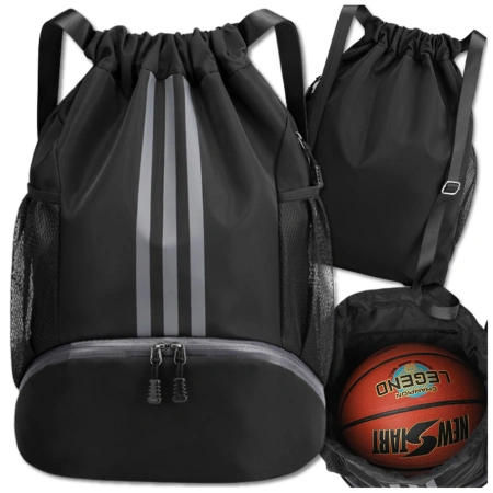 Rucsac sport negru cu șnur de strângere pentru antrenament de gimnastică, geantă de sală