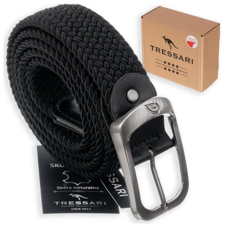 TRESSARI curea elastica impletita neagra catarama argintie