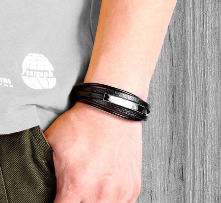 Bratara din piele punk negru barbati otel inoxidabil