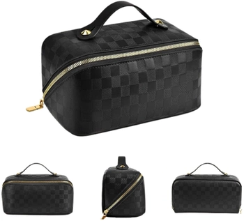 Geanta cosmetica neagra, organizator elegant din piele ecologica