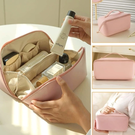 Organizator elegant pentru geanta cosmetica din piele ecologica, roz pal