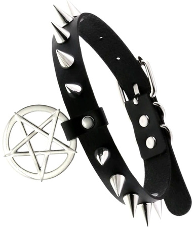 Colier din piele, guler Pentagram negru gotic