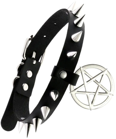 Colier din piele, guler Pentagram negru gotic