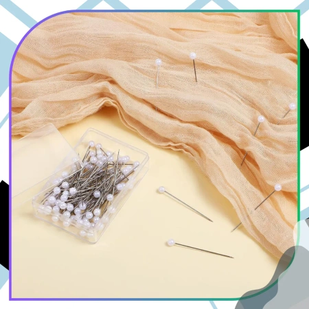 Set de 100 de ace de croitorie cu cap rotund 65 mm, alb perlat