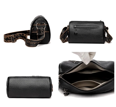 Elegant femei din piele neagră sac de umăr postbag