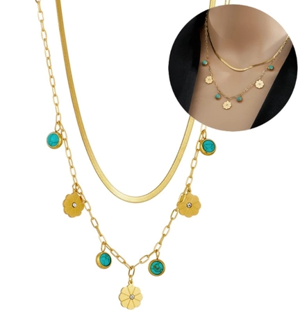 Colier elegant din aur cu pandantive duble din oțel chirurgical