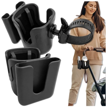 Suport universal 2 în 1 pentru cărucior, pahar, bidon, telefon, negru