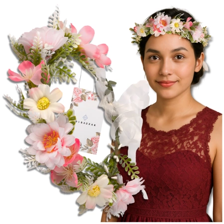 Coronita de comuniune roz Bentita Flori Trandafiri Stil Boho