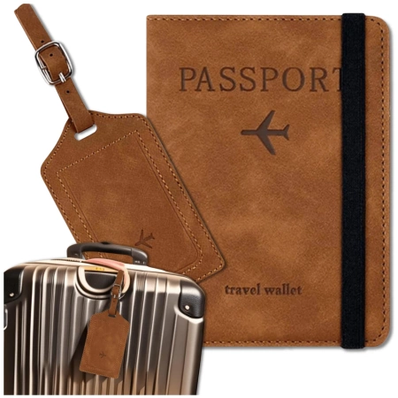 Set de călătorie maro Husă și pandantiv pentru pașaport