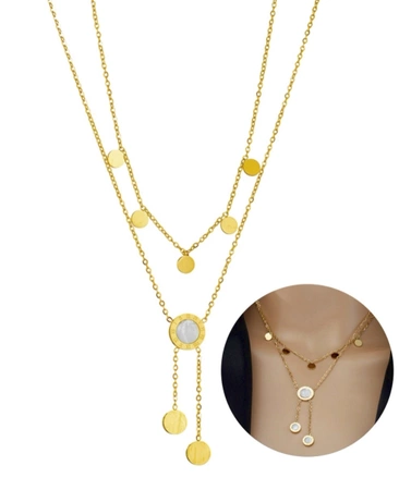 Colier de aur din oțel chirurgical cu inele duble placate cu aur